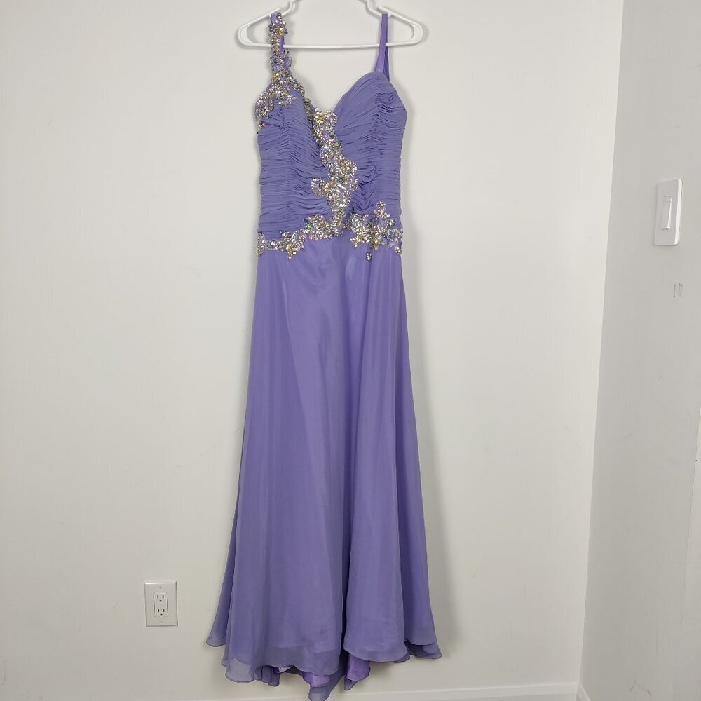Coya Collection Women's Dress Size 8/10 Purple Handbeaded Ruched Prom Bridesmaid